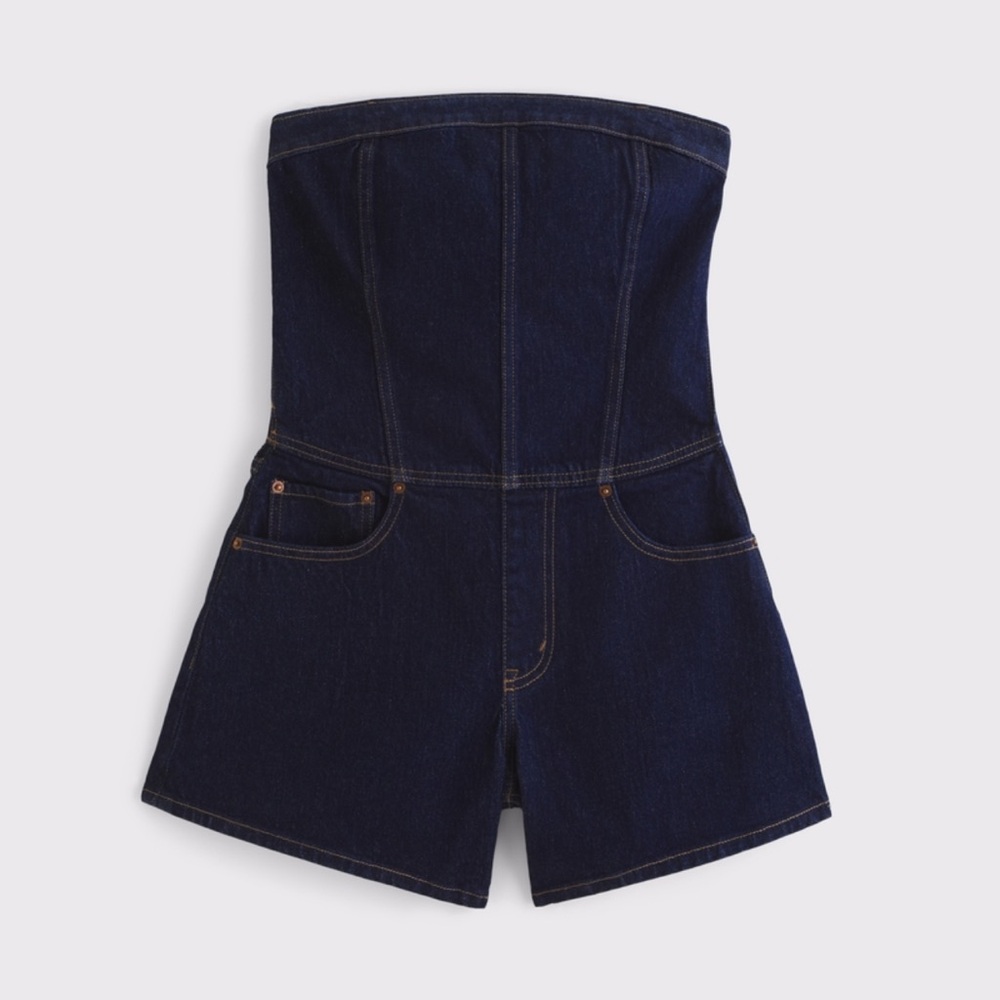 Abercrombie & Fitch Dark Indigo Strapless Denim Romper